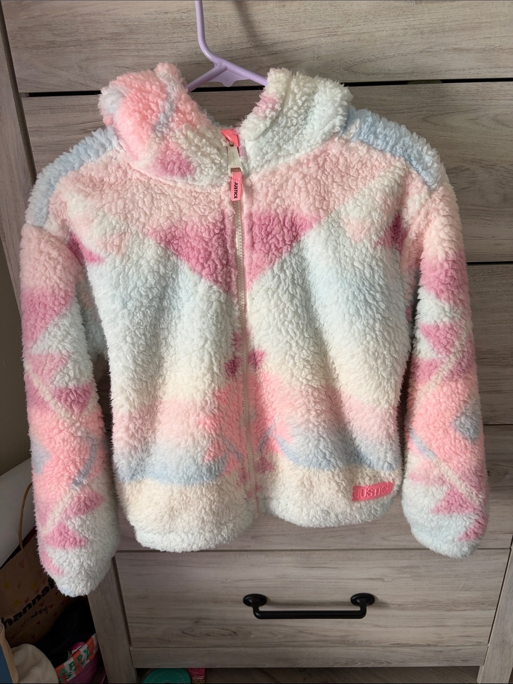 Justice Pink, White & Pastel Blue Sherpa Zip Hoodie